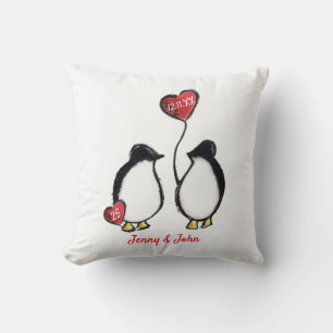 25th Silver wedding anniversary penguin Throw Pillow