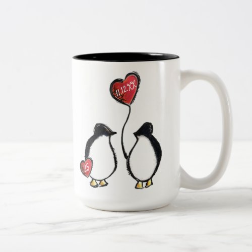 25th silver wedding anniversary penguin Two_Tone coffee mug