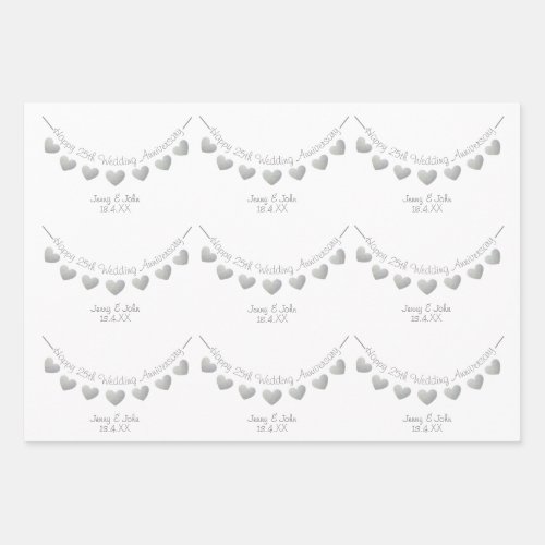 25th silver wedding anniversary personalized wrapping paper sheets