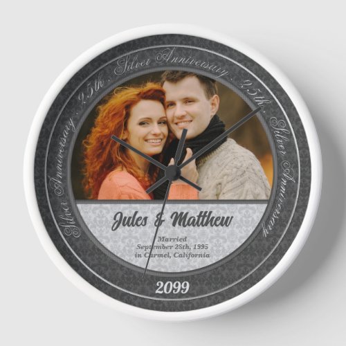 25th Silver Wedding Anniversary Photo and Name Clock