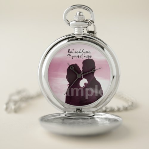 25th Silver Wedding Anniversary Photo and Names Pocket Watch