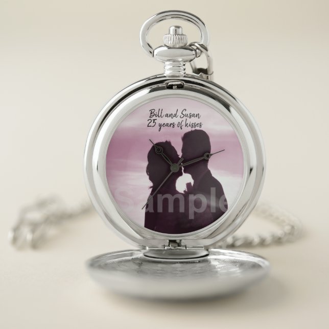 25th Silver Wedding Anniversary Photo and Names Pocket Watch (Inside)