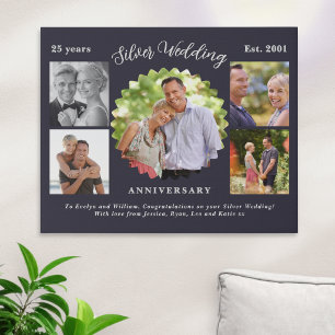 25th Silver Wedding Anniversary Photo Collage Faux Canvas Print