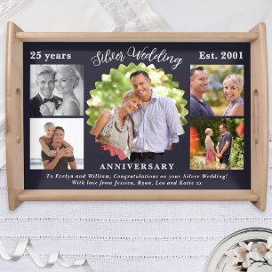 25th Silver Wedding Anniversary Photo Collage Serving Tray