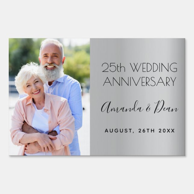25th silver wedding anniversary photo drive-by sign (Front)