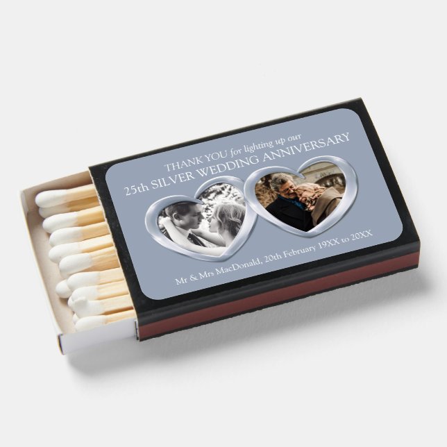 25th silver wedding anniversary photo hearts matchboxes (Front Open)