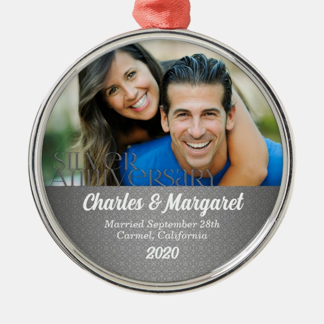 25th Silver Wedding Anniversary Photo Metal Ornament (Front)