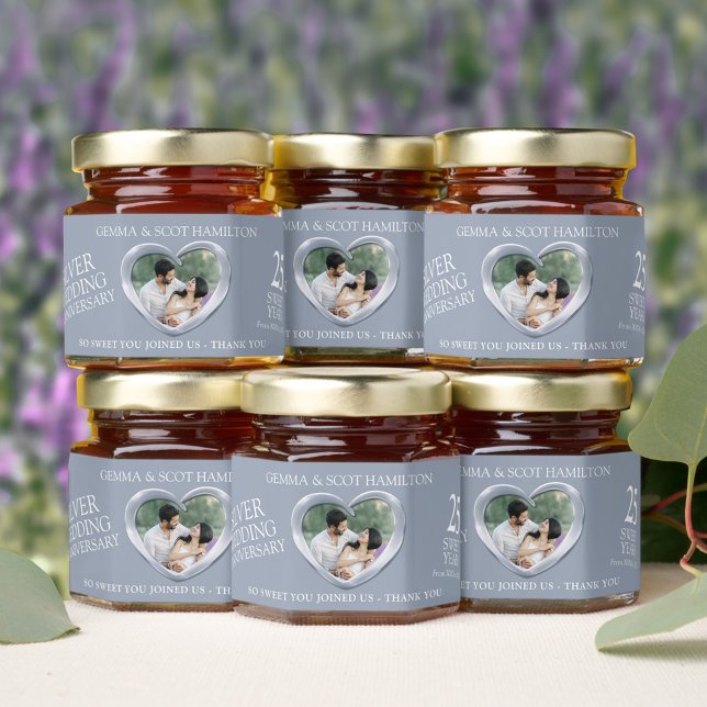 25th Silver Wedding Anniversary photo sweet heart  Honey Jar Favors (Creator Uploaded)