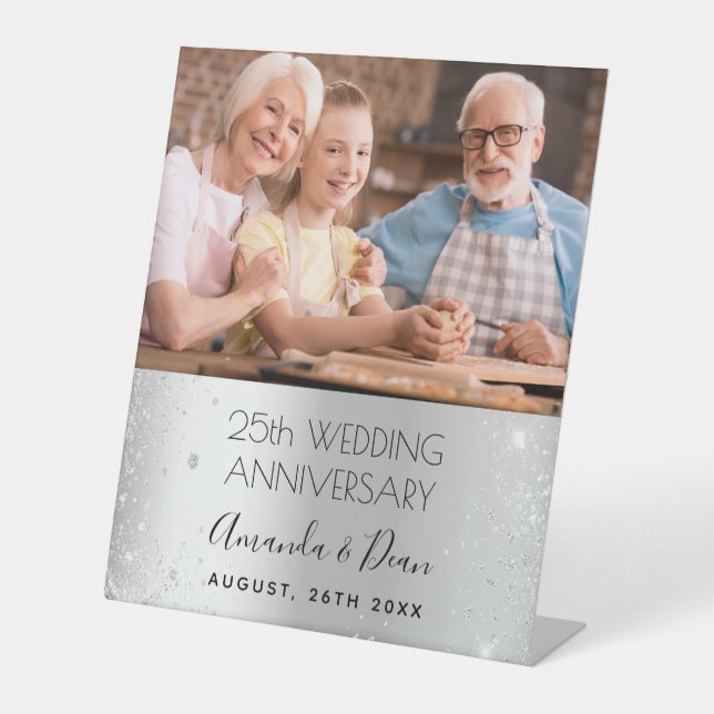 25th silver wedding anniversary photo welcome pedestal sign (Front)