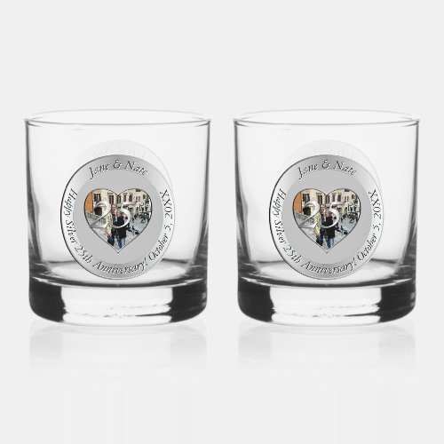 25th Silver Wedding Anniversary + Photo Whiskey Glass