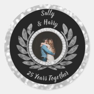 25th Silver Wedding Anniversary Photo Wreath Classic Round Sticker