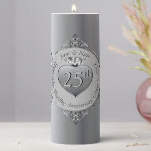 25th Silver Wedding Anniversary Pillar Candle