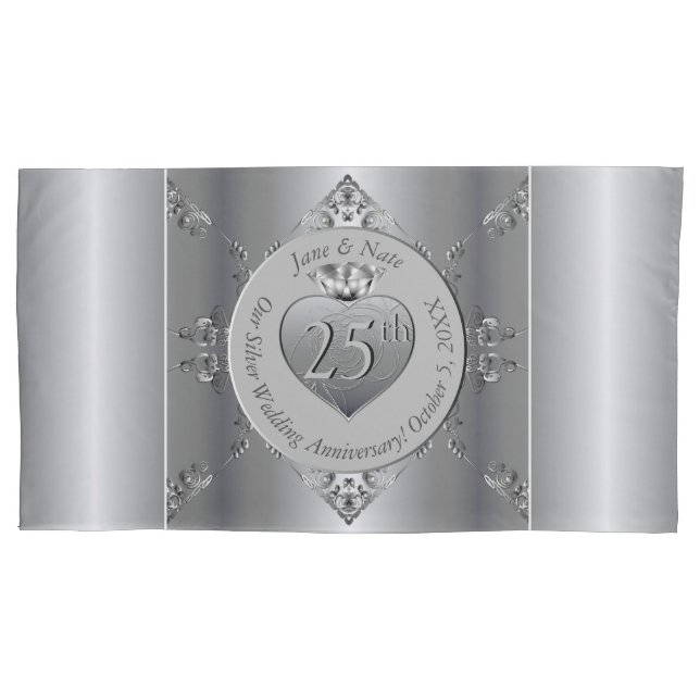 25th Silver Wedding Anniversary Pillow Case (Front-Left)