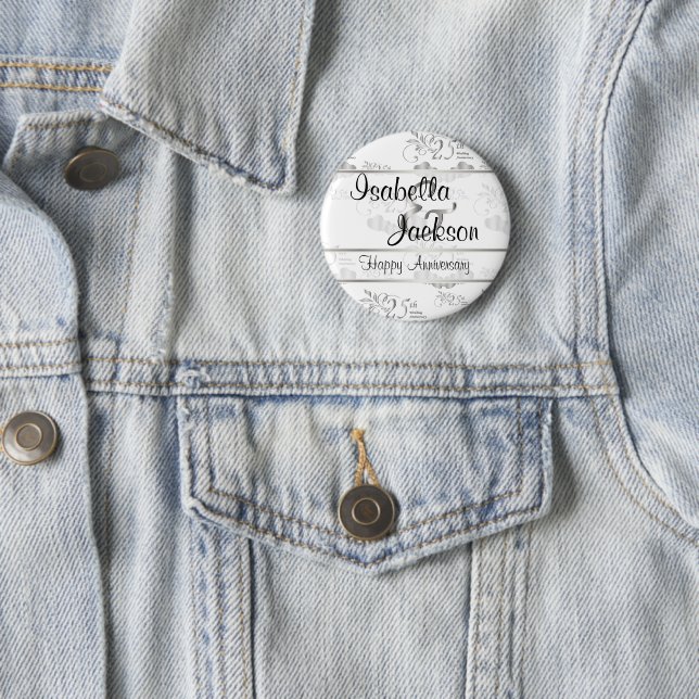 25th Silver Wedding Anniversary Pinback Button (In Situ)