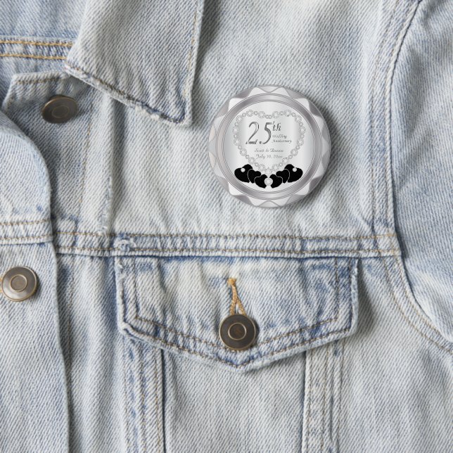 25th Silver Wedding Anniversary Pinback Button (In Situ)