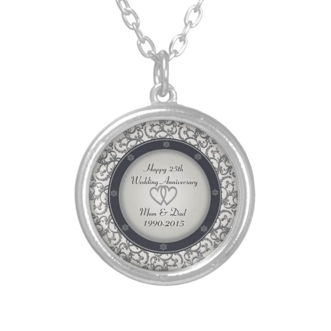 25th Silver Wedding Anniversary Plated Necklace (Front)