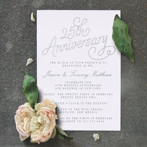 25th Silver Wedding Anniversary Real Foil Invitation