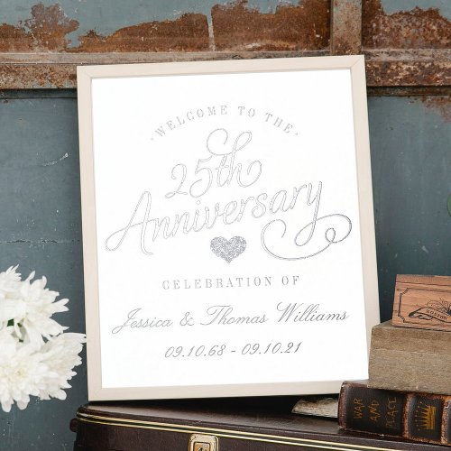 25th Silver Wedding Anniversary Real Foil Prints