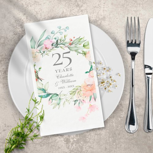 25th Silver Wedding Anniversary Roses Floral Paper Guest Towels