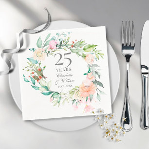 25th Silver Wedding Anniversary Roses Garland Napkins