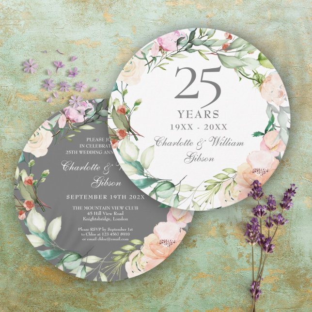 25th Silver Wedding Anniversary Roses Watercolor Invitation