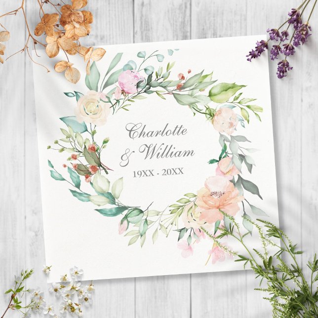 25th Silver Wedding Anniversary Roses Watercolor Napkins (Creator Uploaded)