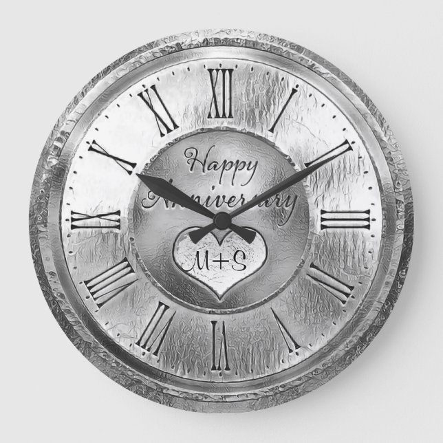 25th Silver Wedding Anniversary Round Clock (Front)