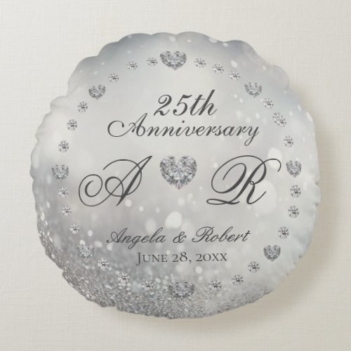 25th Silver Wedding Anniversary Round Pillow