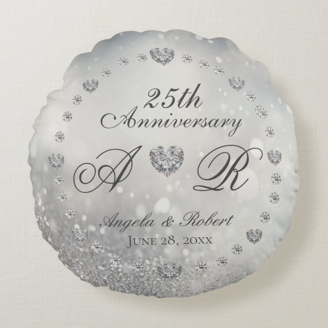 25th Silver Wedding Anniversary Round Pillow (Front)