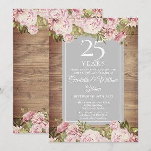 25th Silver Wedding Anniversary Rustic Roses Invitation