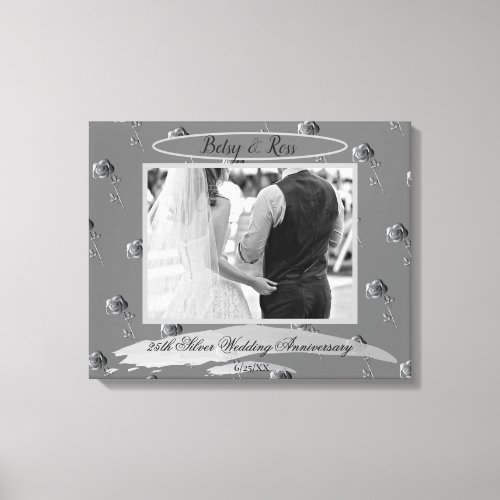 25th Silver Wedding Anniversary Silver Roses Can Canvas Print