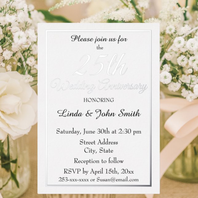 25th Silver Wedding Anniversary Simple Foil Invitation (In Situ Flowers)