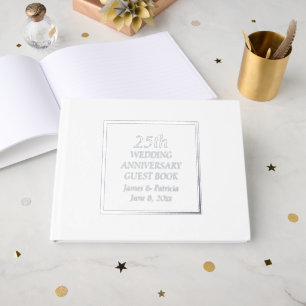 25th Silver Wedding Anniversary Simple Stylized Foil Guest Book