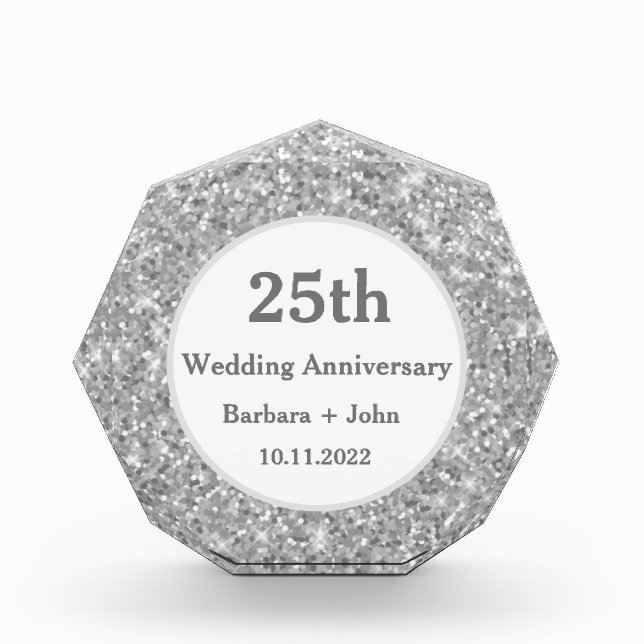 25th Silver Wedding Anniversary Sparkle Glam  Acry Acrylic Award (Front)