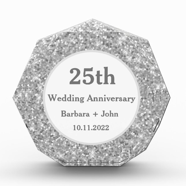 25th Silver Wedding Anniversary Sparkle Glam  Acrylic Award (Front)