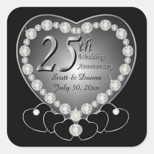 25th Silver Wedding Anniversary Square Sticker