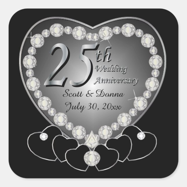 25th Silver Wedding Anniversary Square Sticker (Front)