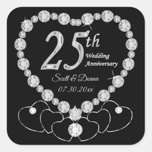 25th Silver Wedding Anniversary Square Sticker