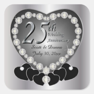 25th Silver Wedding Anniversary Square Sticker