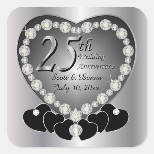 25th Silver Wedding Anniversary Square Sticker (Front)