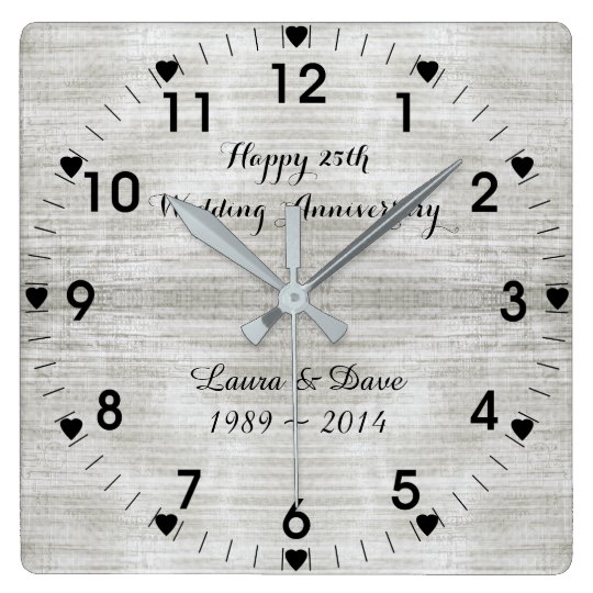 25th Silver Wedding Anniversary Square Wall Clock