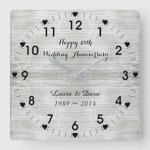 25th Silver Wedding Anniversary Square Wall Clock