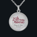 25th Silver Wedding Anniversary Sterling Silver Necklace<br><div class="desc">Sterling Silver necklace has 25th Anniversary text art in burgundy. Customize names and Anniversary date.</div>