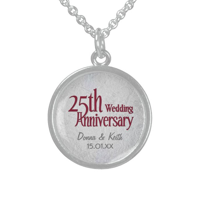 25th Silver Wedding Anniversary Sterling Silver Necklace (Front)