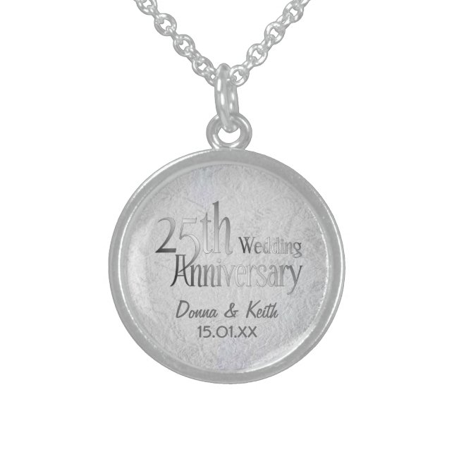25th Silver Wedding Anniversary Sterling Silver Necklace (Front)
