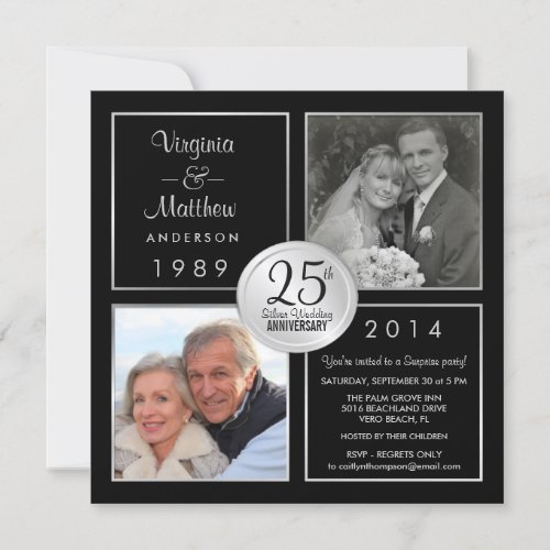 25th Silver Wedding Anniversary Surprise Party Custom Invitation