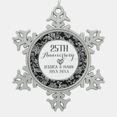 25th Silver Wedding Anniversary Template Snowflake Pewter Christmas Ornament