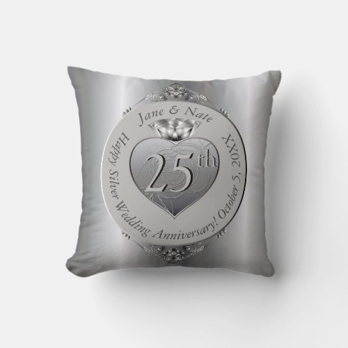 25th Silver Wedding Anniversary  Throw Pillow