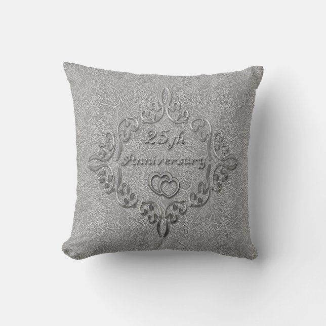 25th Silver Wedding Anniversary Throw Pillow (Front)