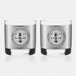 25th Silver Wedding Anniversary Whiskey Glass